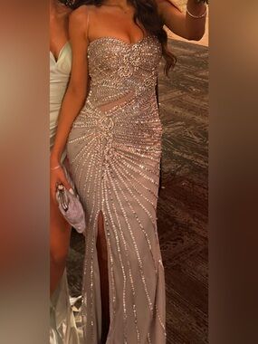 Silver beaded/sequin maxi prom dress/night gown